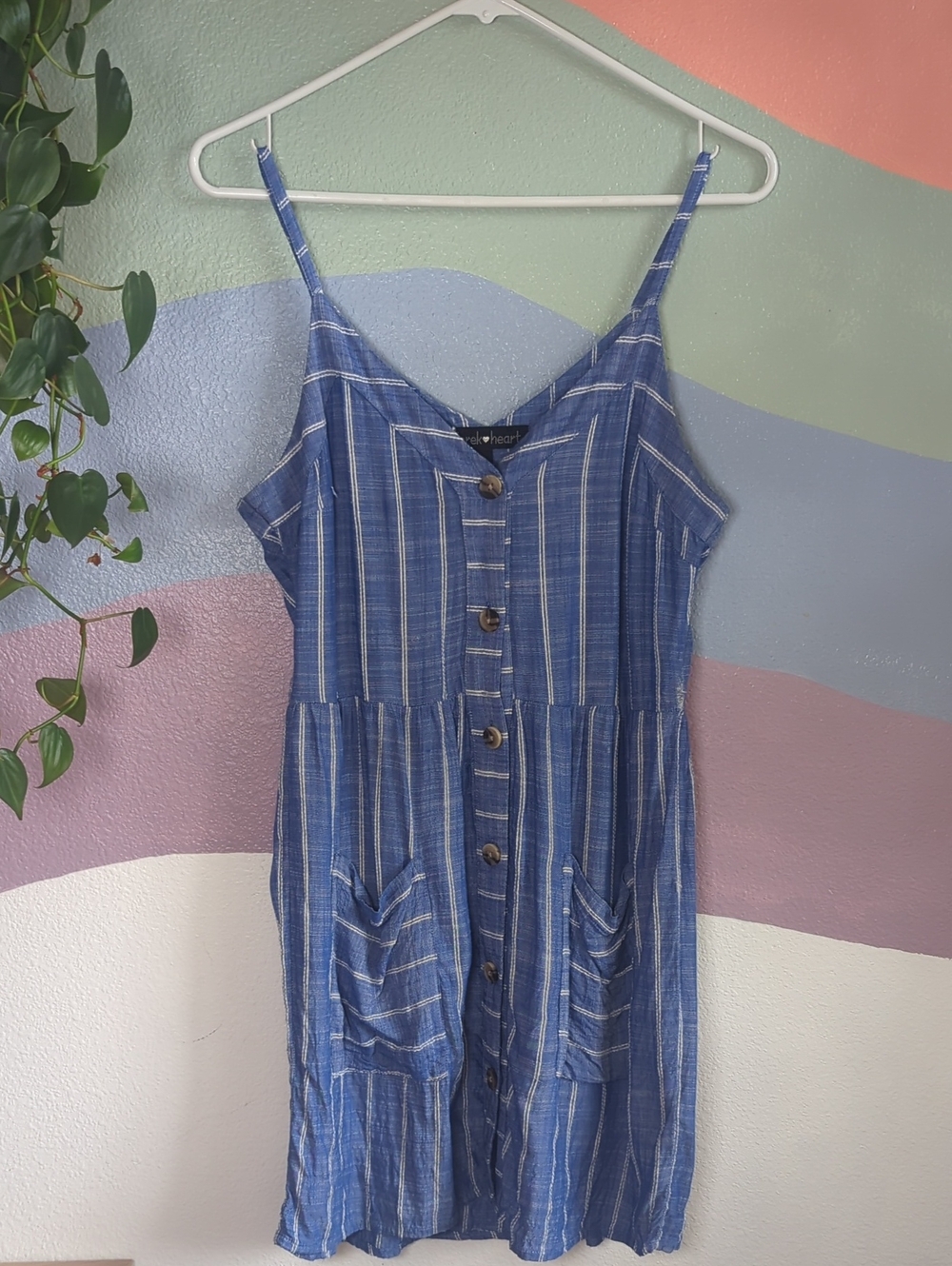 Derek Heart Blue Striped Button-Front Mini Dress
